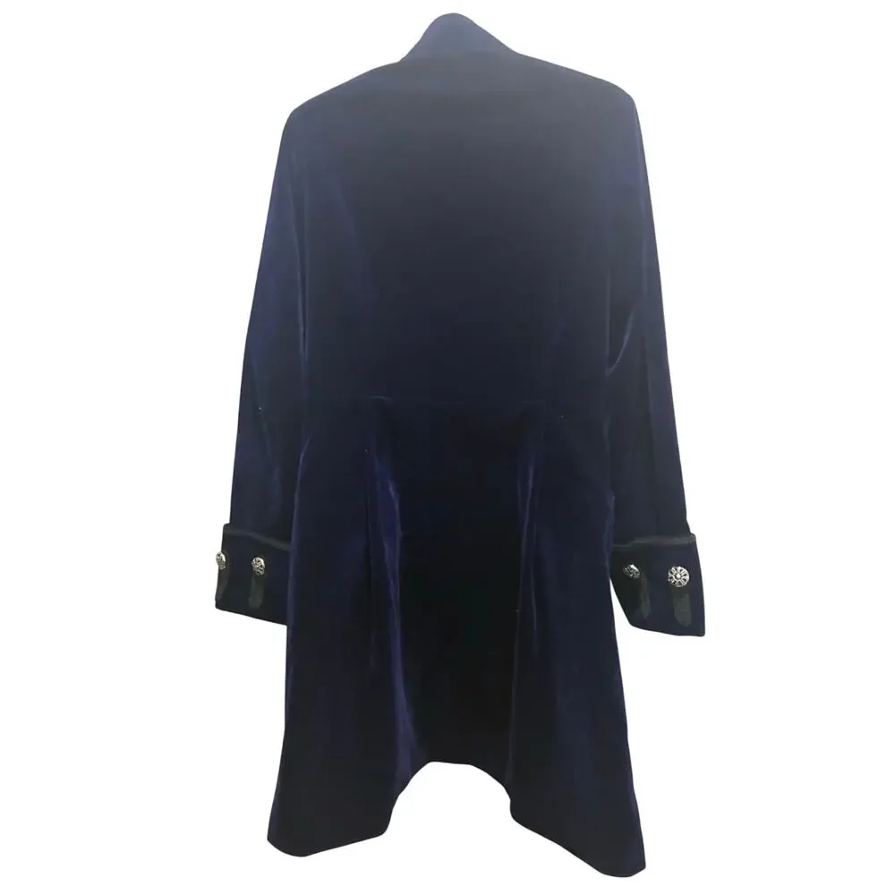 DarcChic Men's Gothic Velvet Navy Coat Steampunk Riding Jacket Small NWT